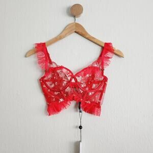 For Love and Lemons Red Rouge Underwire Bustier Lace Top Crop Cherry NWT